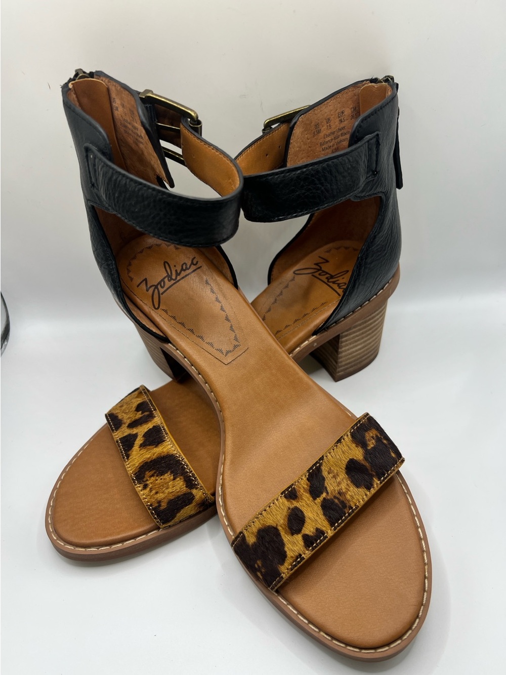 Zodiac Ilsa Dyed Cow Hair Leopard Ankle Strap Leather Sandal Women Sz 9.5  NWOT